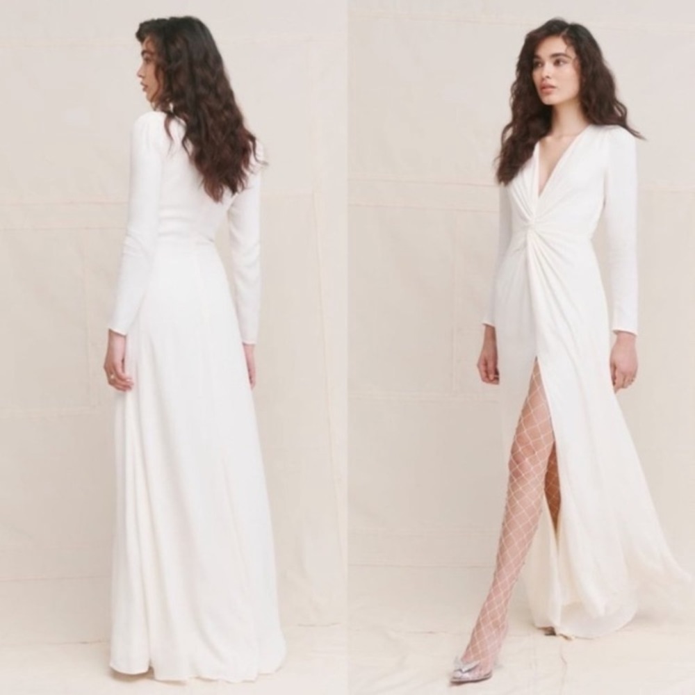 NEW NWT Reformation Gatsby Dress Ivory Knotted Slit Bridal